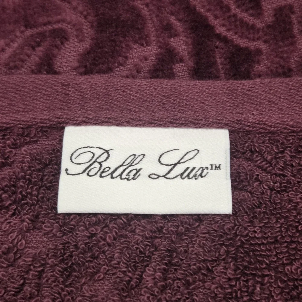 Bella Lux 4pc Turkish Cotton Velour Towel Set Merlot Floral Embossed 2Bath 2Hand